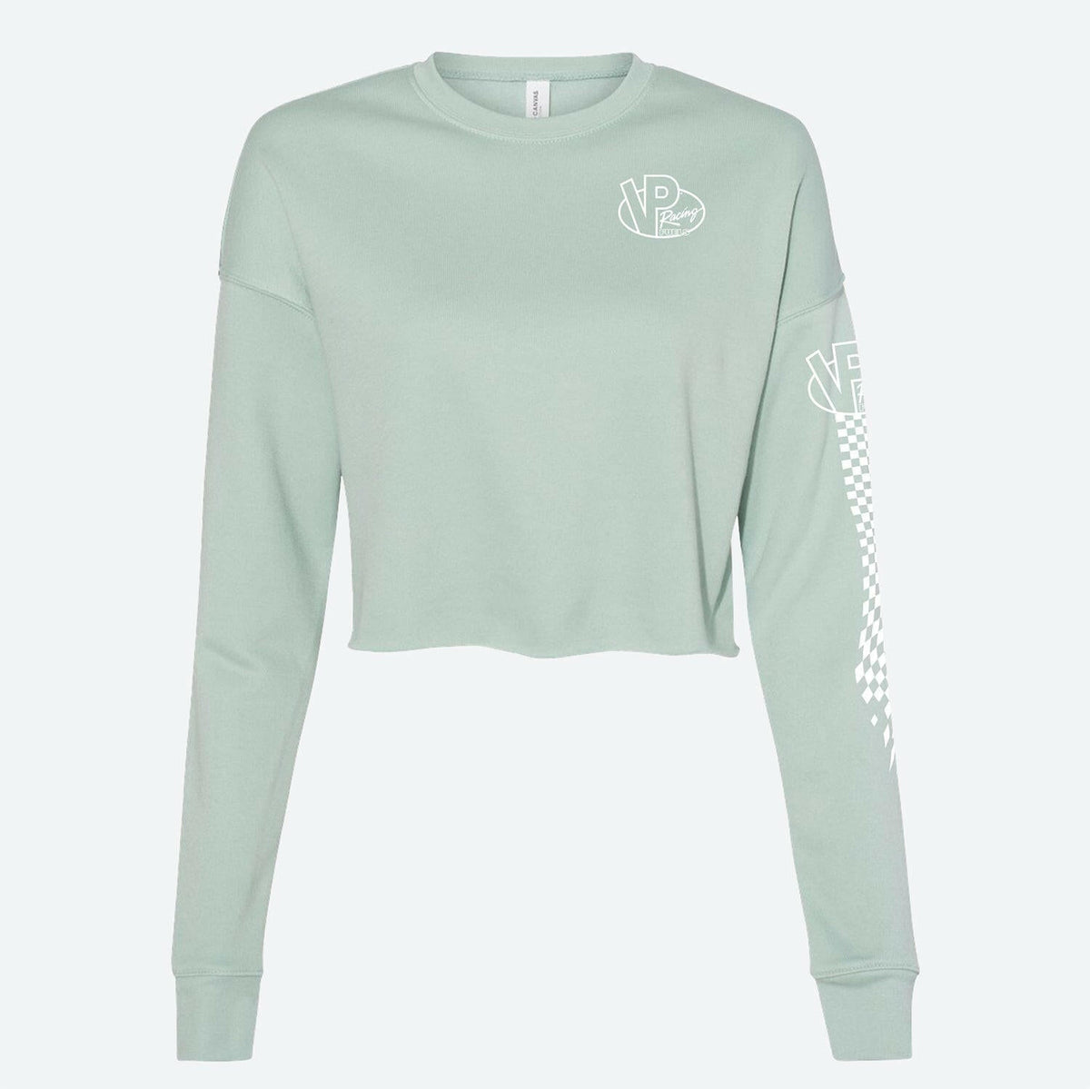 VP Racing Checkered Cropped Dusty Blue Sweater-1