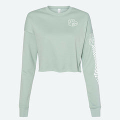 VP Racing Checkered Cropped Dusty Blue Sweater-1