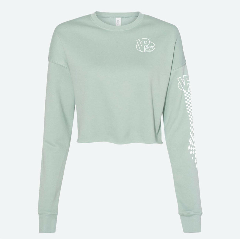 VP Racing Checkered Cropped Dusty Blue Sweater-1